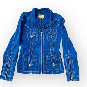 Twill Twenty Two 22 Size Small Anthropologie Navy Cotton Jacket Unique Zippers